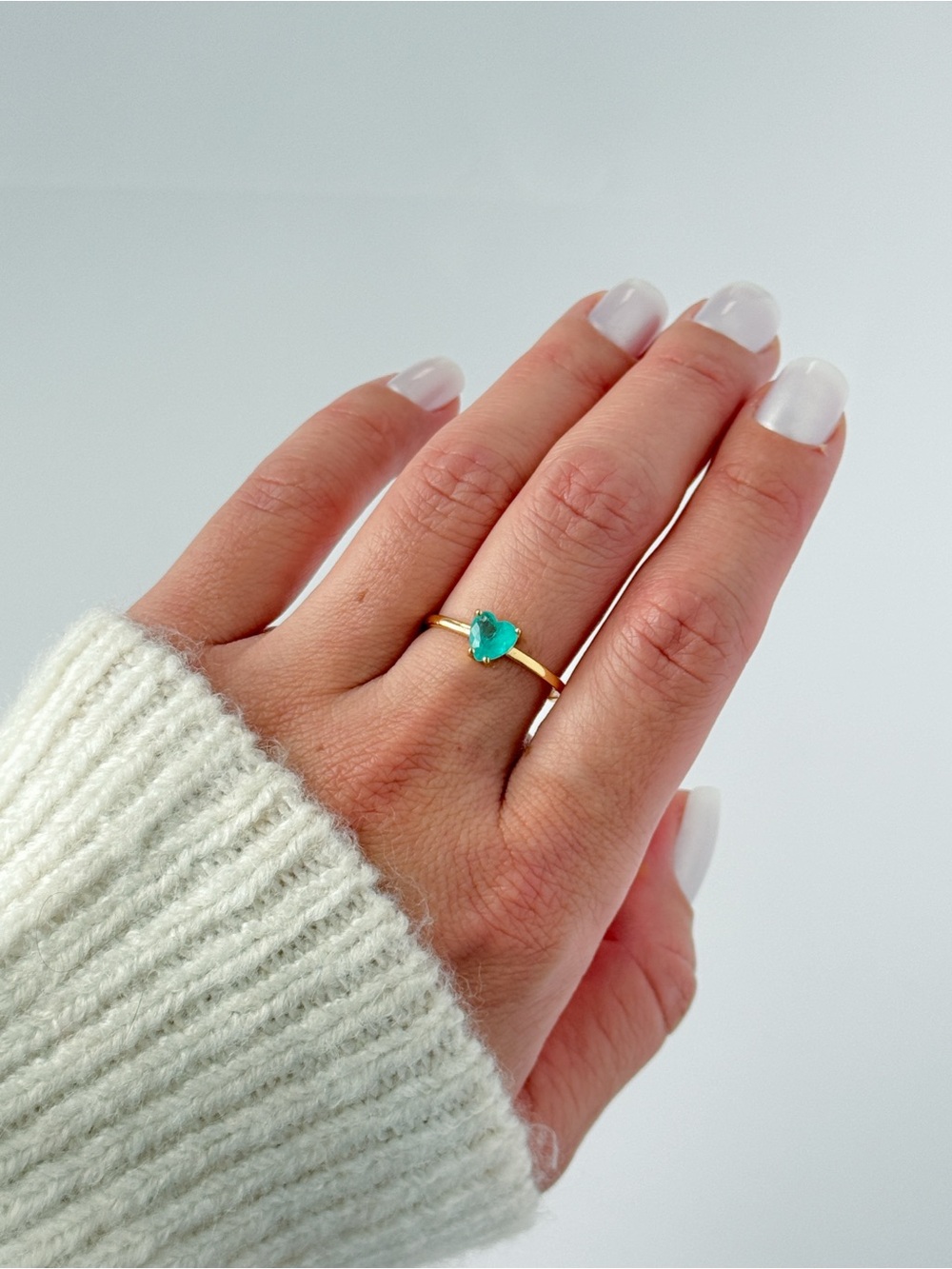 18k Gold Plated Ring with Teal Heart Gemstone - Women Jewelry - Size 10